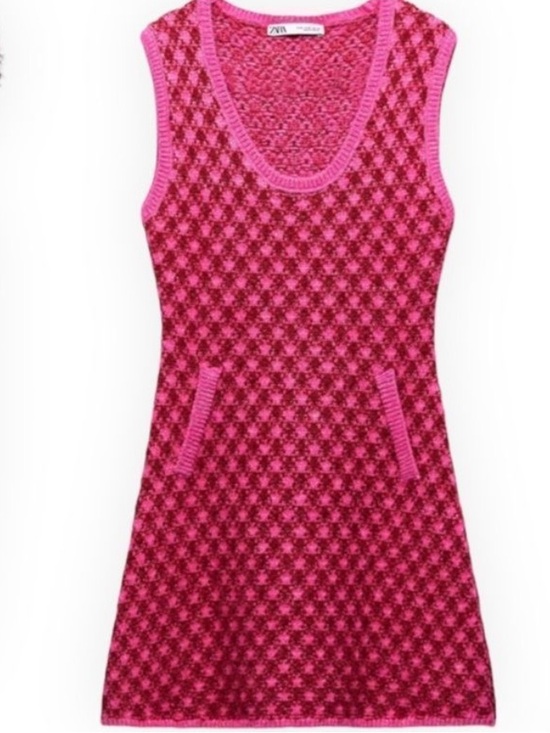 Zara Dresses & Skirts - ZARA Hot Pink Plaid Knit Mini Dress
